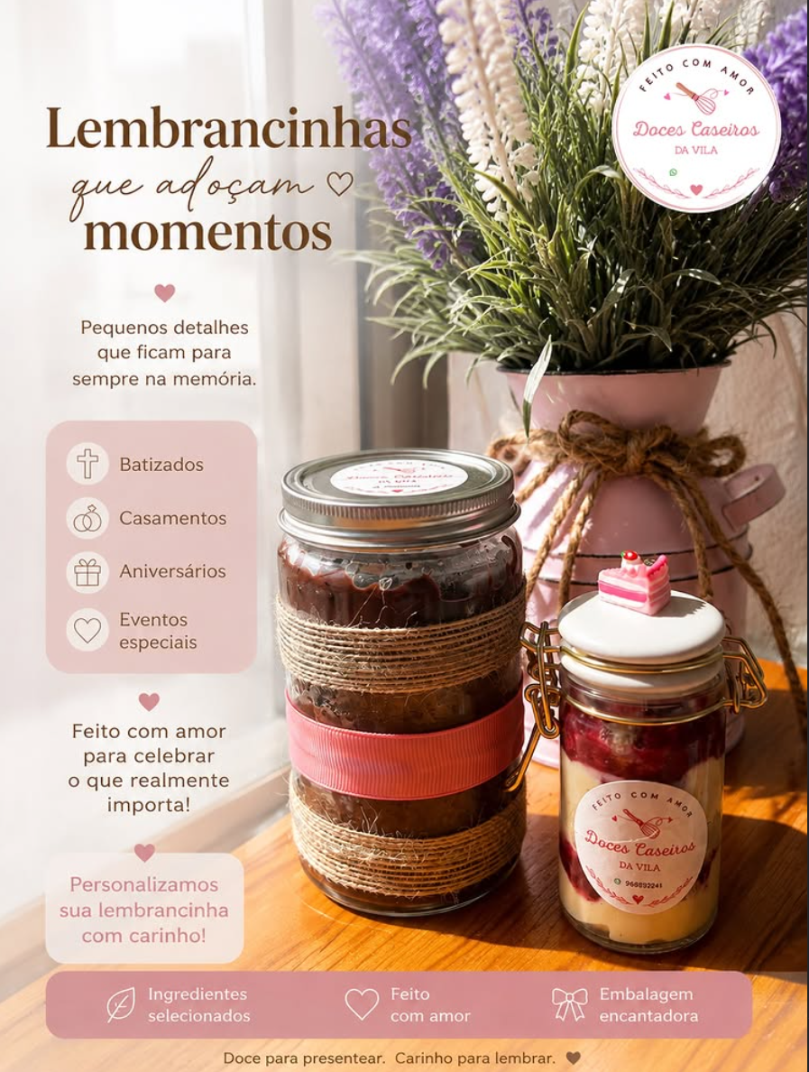Lembrancinhas em potes de vidro decorados com laços e a marca da loja